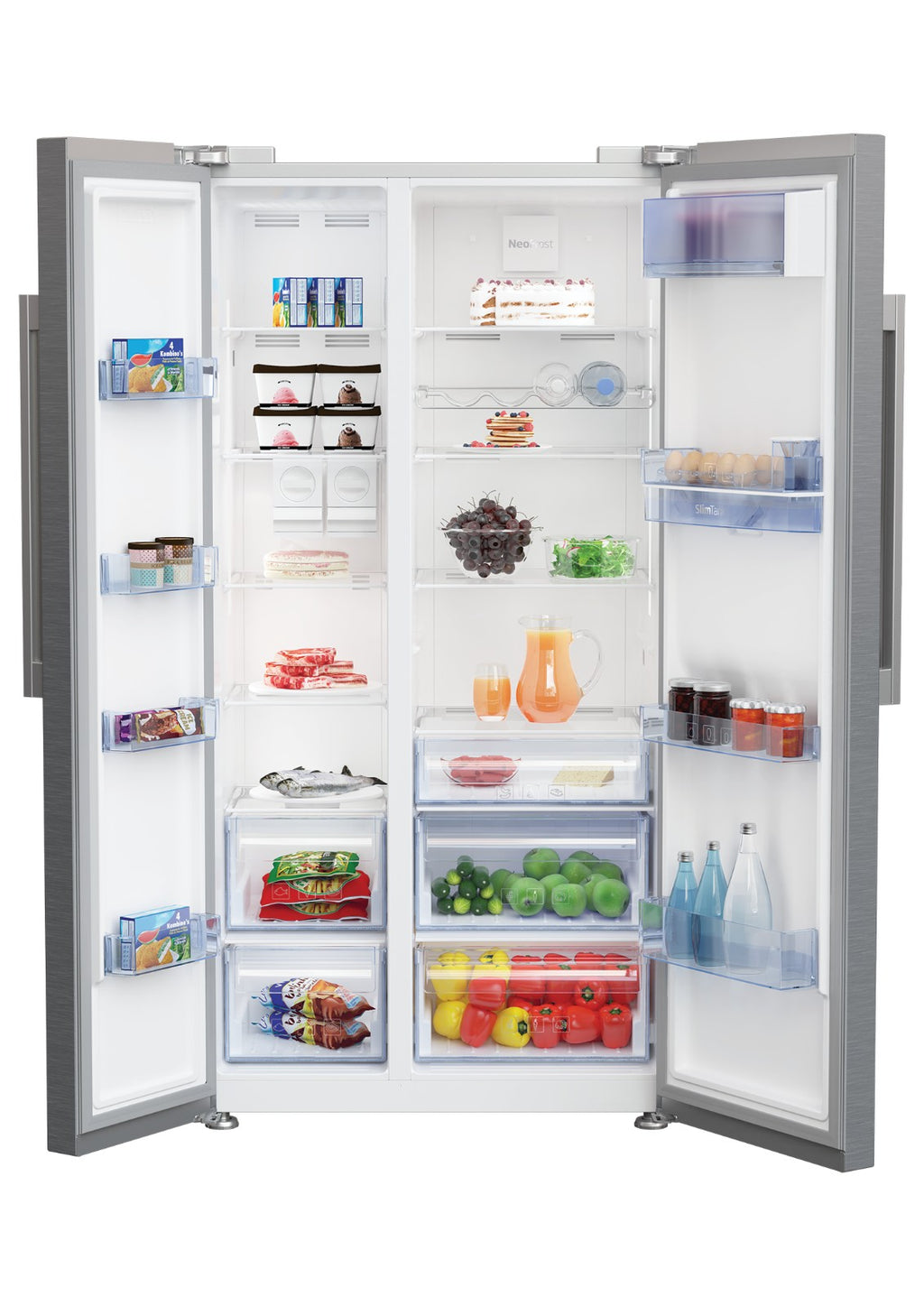 Réfrigérateur américain side-by-side No Frost 554 L inox look avec distributeur d'eau — Beko GN163221XB — vue 2