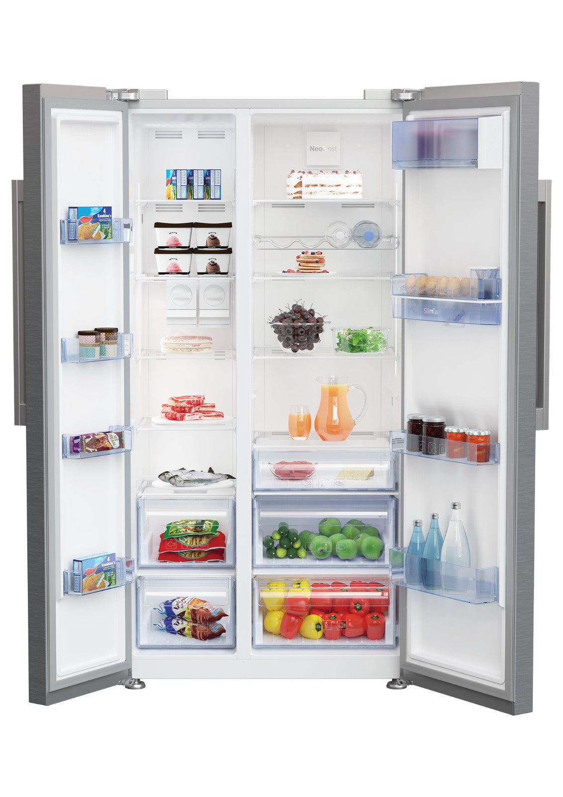 Réfrigérateur américain side-by-side No Frost 554 L inox look avec distributeur d'eau — Beko GN163221XB — vue 2