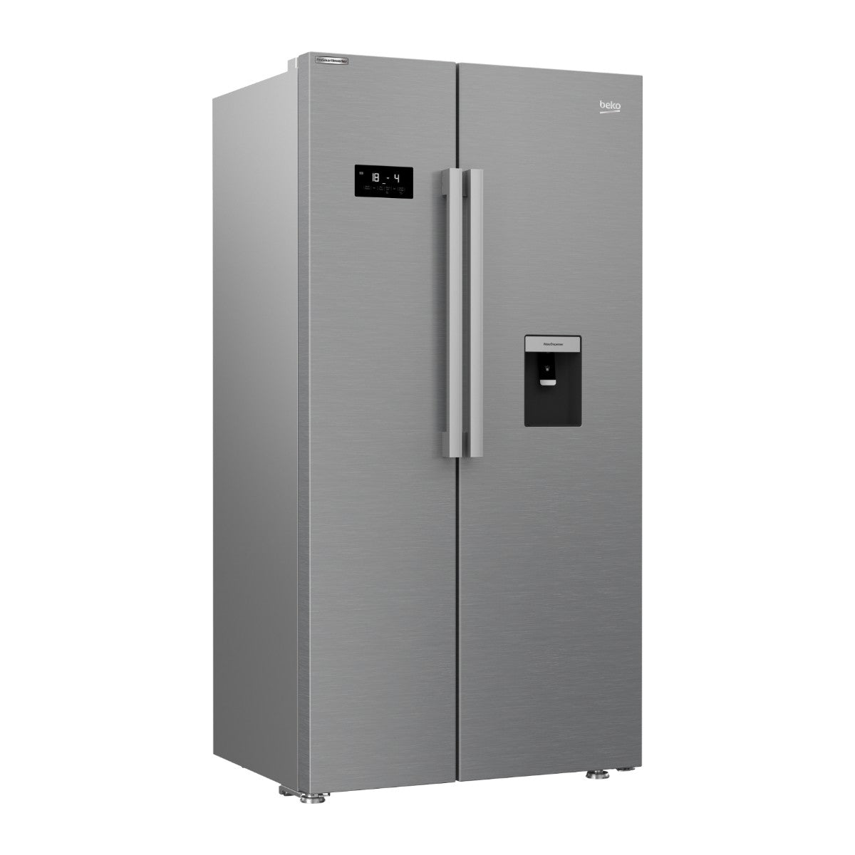 Réfrigérateur américain side-by-side No Frost 554 L inox look avec distributeur d'eau — Beko GN163221XB