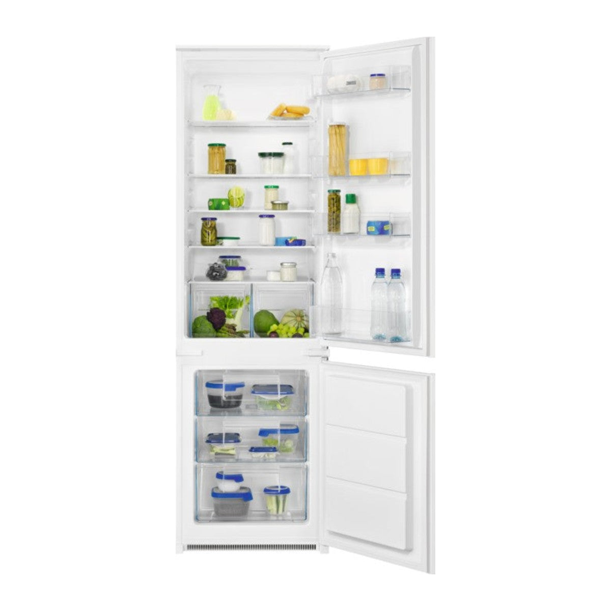 Réfrigérateur combiné encastrable Zanussi ZNLN18FS1 portes ouvertes