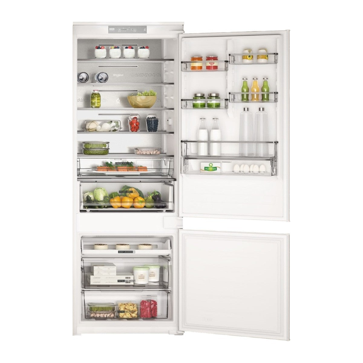 Réfrigérateur combiné encastrable Whirlpool WH SP70 T121 portes ouvertes