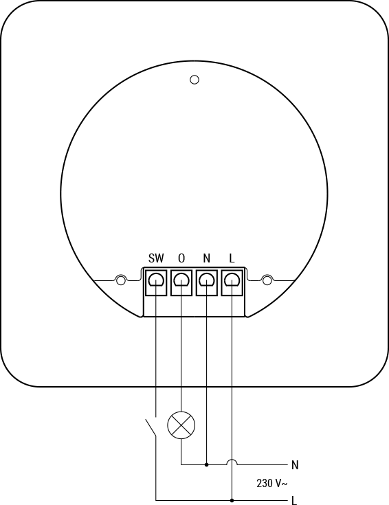 Shelly Wall Display 4″ — schéma de câblage 230 V (N et L)