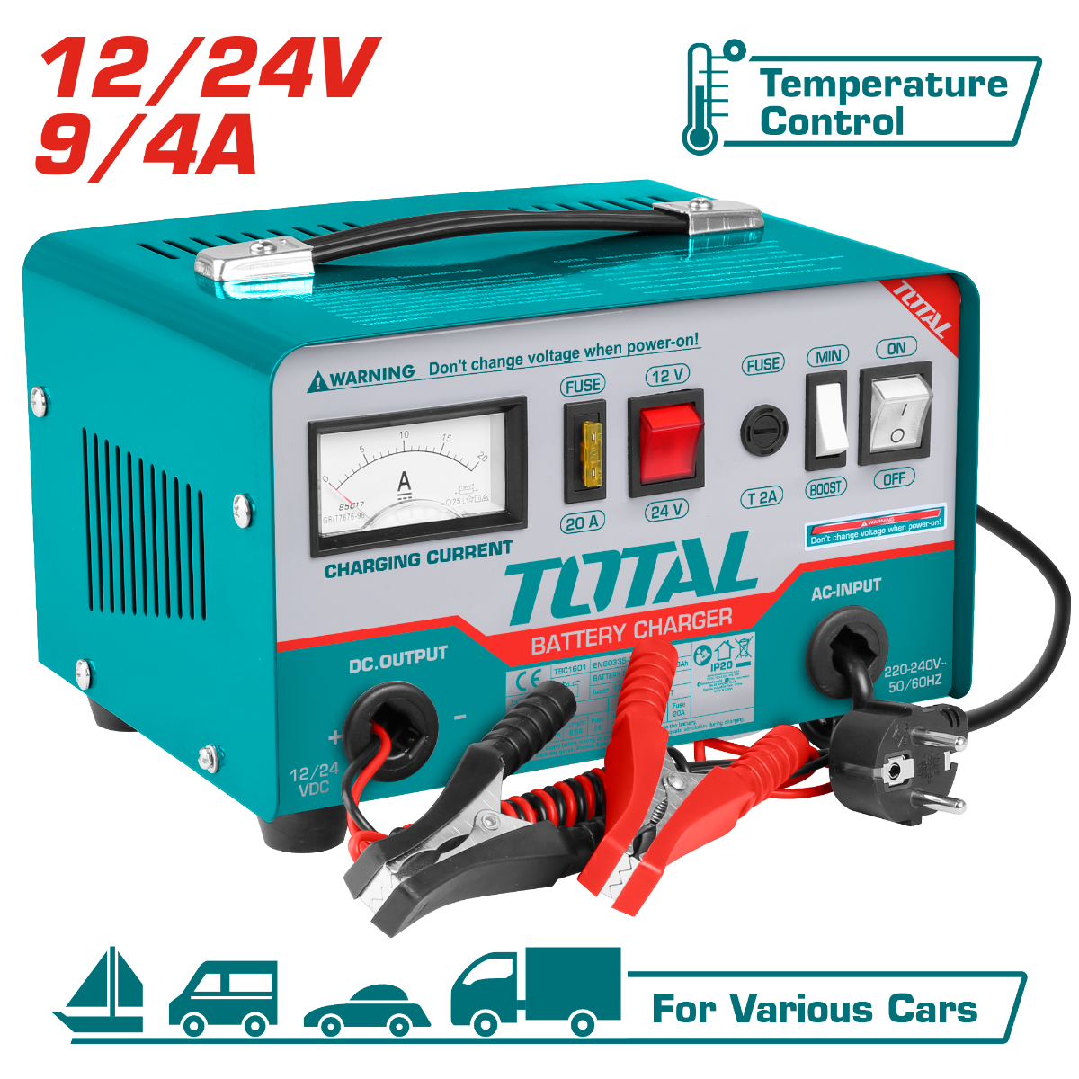 Chargeur de batterie TOTAL TBC1601 12/24 V