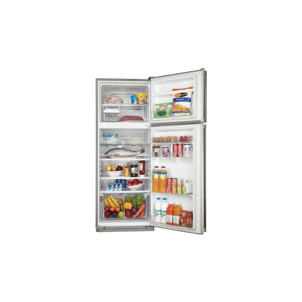 Réfrigérateur Sharp SJ-48C portes ouvertes avec aliments