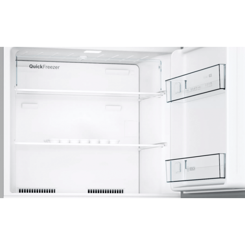Intérieur du réfrigérateur Bosch KDN43NL2M8 avec clayettes en verre