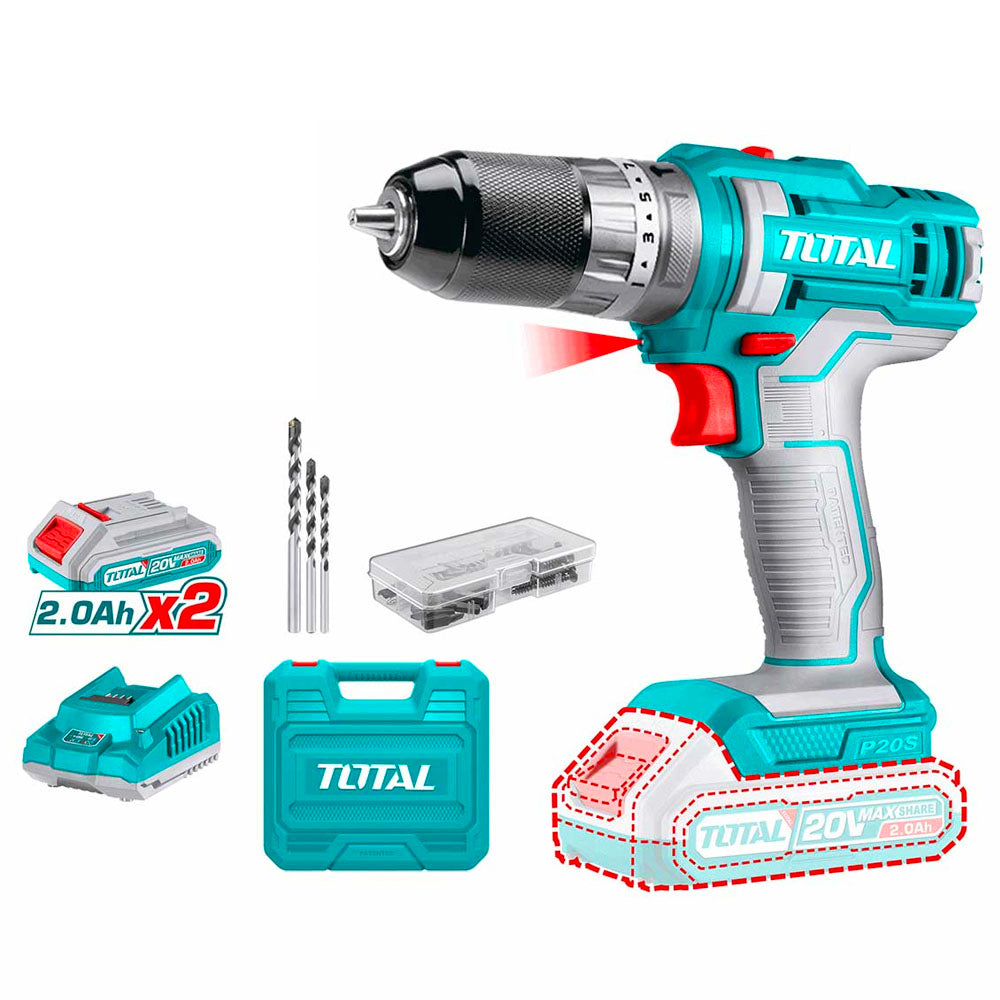 Perceuse visseuse sans fil TOTAL TIDLI201452 20 V avec 2 batteries