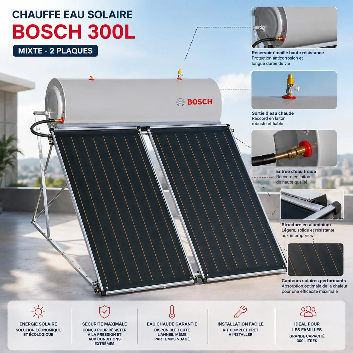 CHAUFFE EAU BOSCH 300L SOLAIRE MIXTE 2 PLAQUES