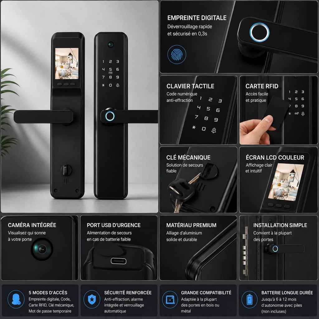 SERRURE DIGITALE M1 PRO noir  Black Tuya Lock1