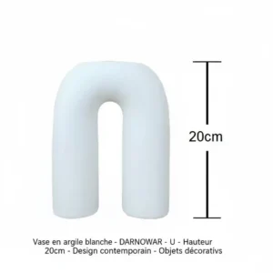 Vase en argile blanche -  U - Hauteur 20cm - Design contemporain - Objets décoratifs