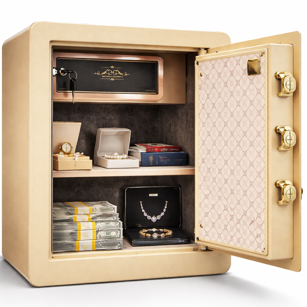 Coffre -fort doré électronique avec empreinte , clavier digital et clé _ sécurité bureau & maison – Image 2